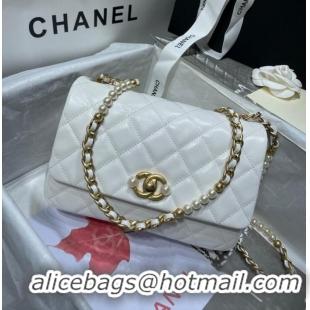 Promotional Chanel SMALL FLAP BAG Calfskin Imitation Pearls & Gold-Tone Metal AS3001 white