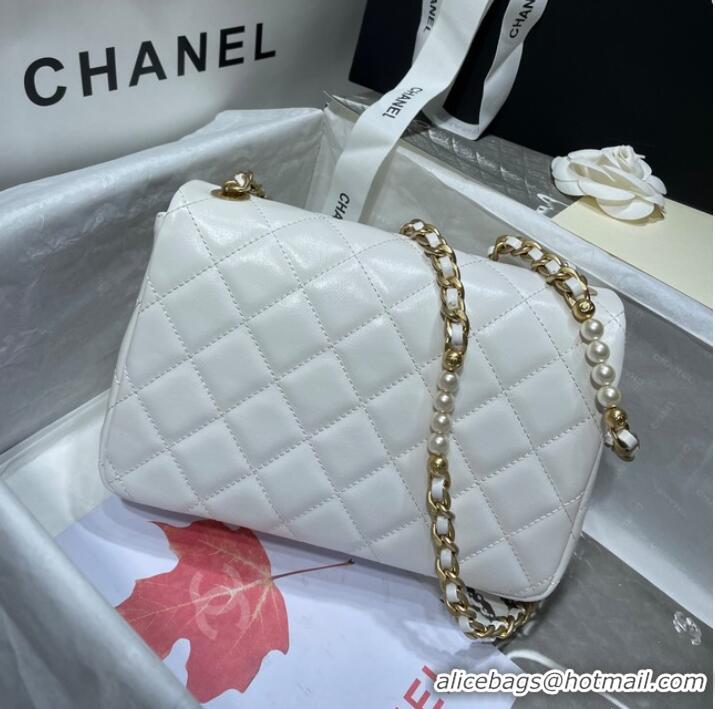 Promotional Chanel SMALL FLAP BAG Calfskin Imitation Pearls & Gold-Tone Metal AS3001 white