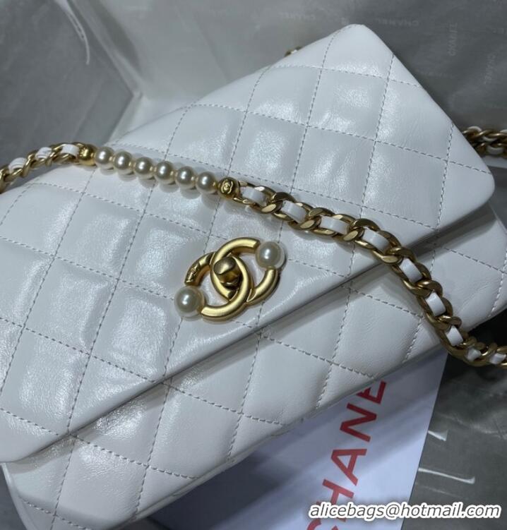 Promotional Chanel SMALL FLAP BAG Calfskin Imitation Pearls & Gold-Tone Metal AS3001 white