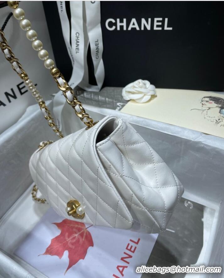 Promotional Chanel SMALL FLAP BAG Calfskin Imitation Pearls & Gold-Tone Metal AS3001 white