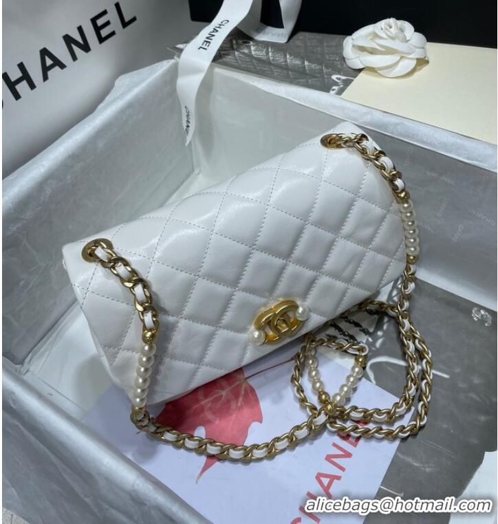 Promotional Chanel SMALL FLAP BAG Calfskin Imitation Pearls & Gold-Tone Metal AS3001 white