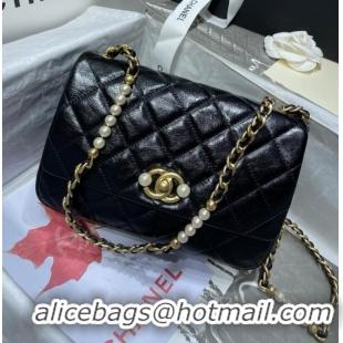 Classic Chanel SMALL FLAP BAG Calfskin Imitation Pearls & Gold-Tone Metal AS3001 black