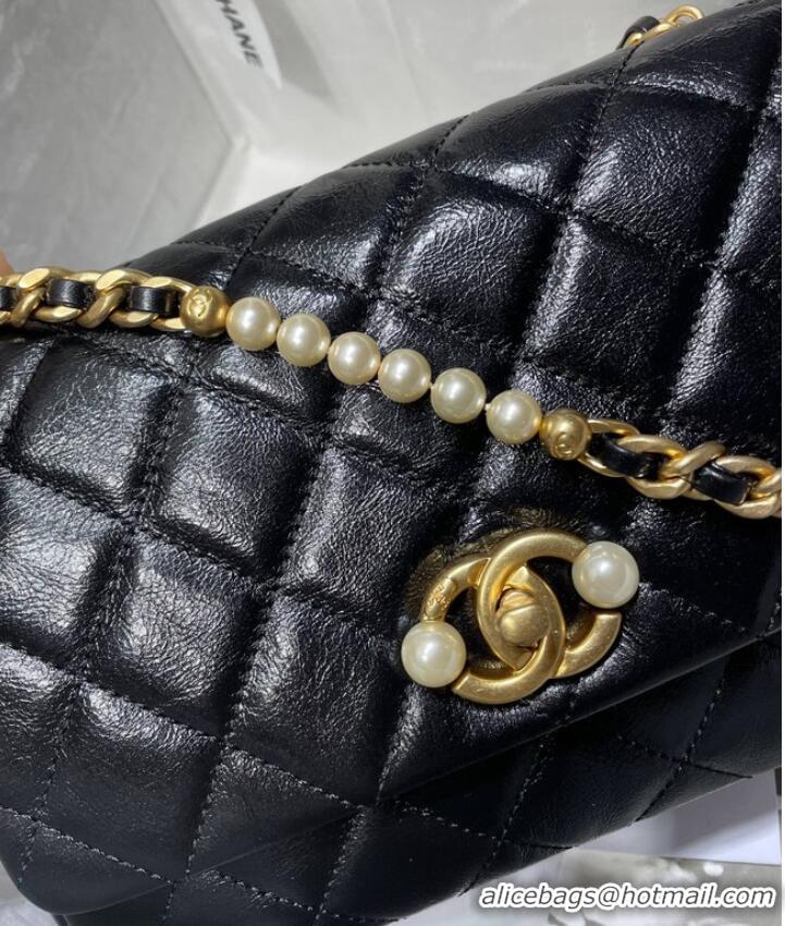 Classic Chanel SMALL FLAP BAG Calfskin Imitation Pearls & Gold-Tone Metal AS3001 black