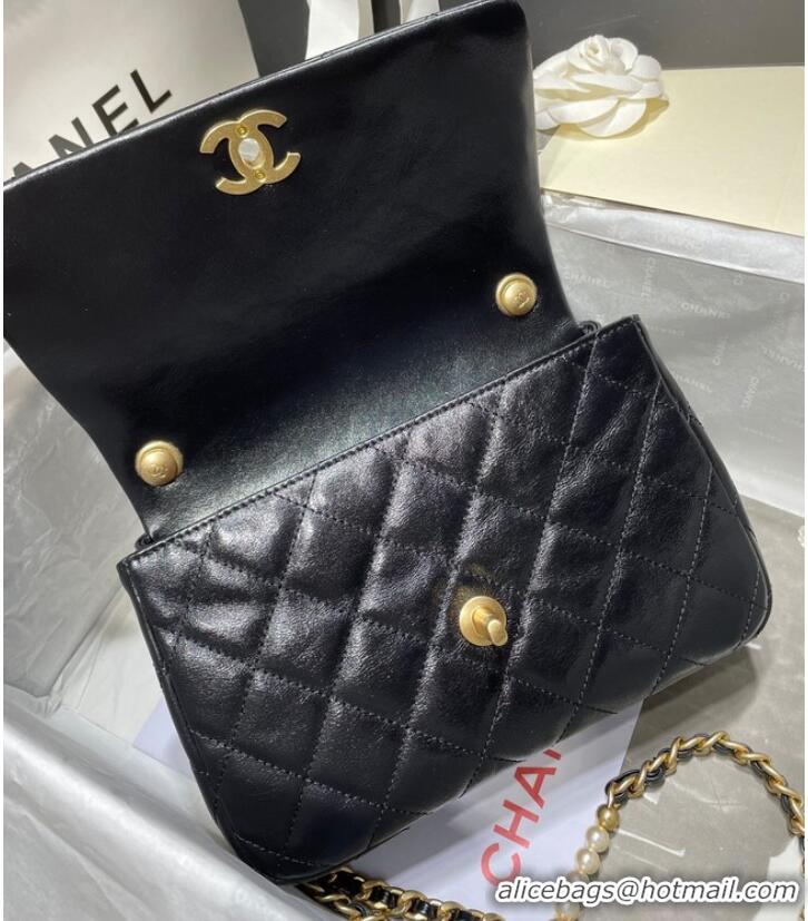 Classic Chanel SMALL FLAP BAG Calfskin Imitation Pearls & Gold-Tone Metal AS3001 black