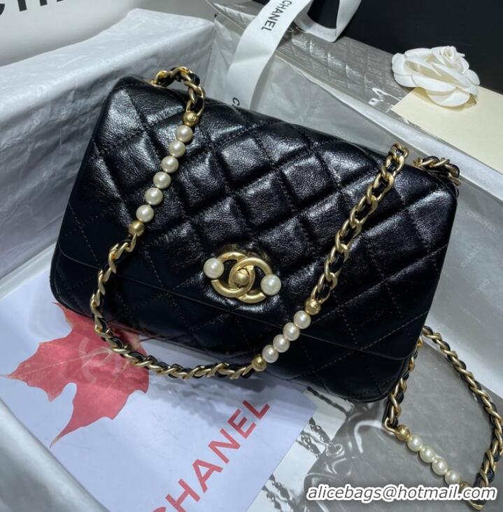 Classic Chanel SMALL FLAP BAG Calfskin Imitation Pearls & Gold-Tone Metal AS3001 black