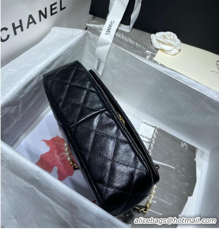 Classic Chanel SMALL FLAP BAG Calfskin Imitation Pearls & Gold-Tone Metal AS3001 black