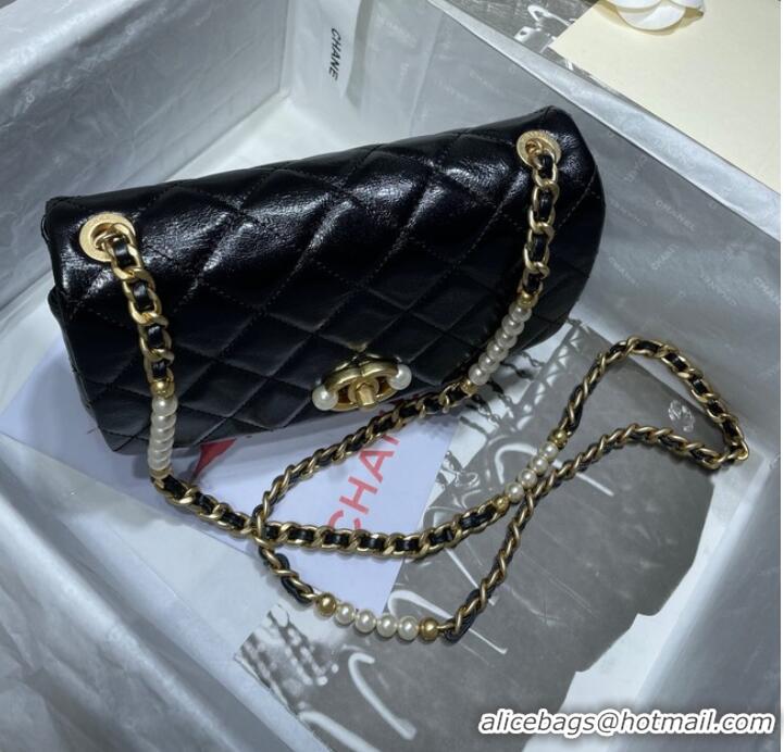 Classic Chanel SMALL FLAP BAG Calfskin Imitation Pearls & Gold-Tone Metal AS3001 black