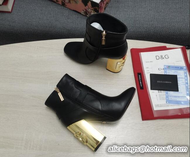 Best Quality Dolce & Gabbana DG Lambskin Buckle Ankle Short Boots 10.5cm Black/Gold 111329