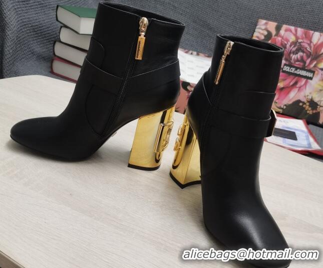 Best Quality Dolce & Gabbana DG Lambskin Buckle Ankle Short Boots 10.5cm Black/Gold 111329