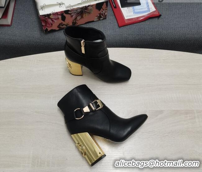 Best Quality Dolce & Gabbana DG Lambskin Buckle Ankle Short Boots 10.5cm Black/Gold 111329