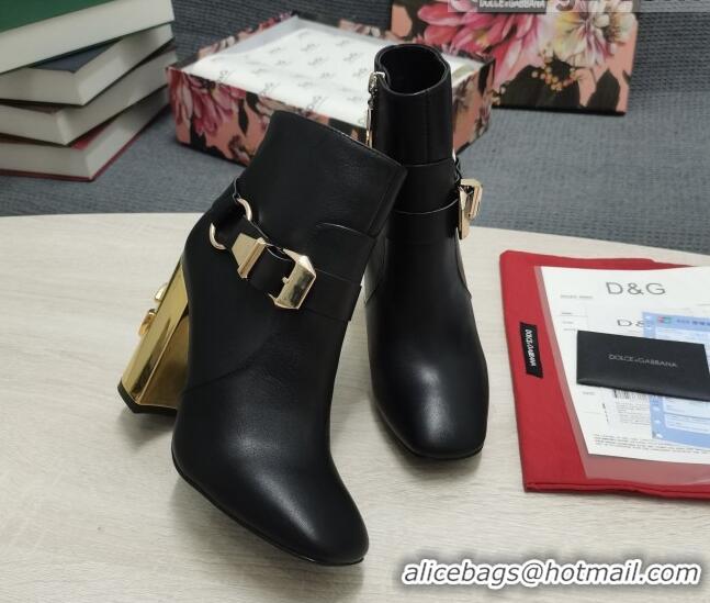 Best Quality Dolce & Gabbana DG Lambskin Buckle Ankle Short Boots 10.5cm Black/Gold 111329