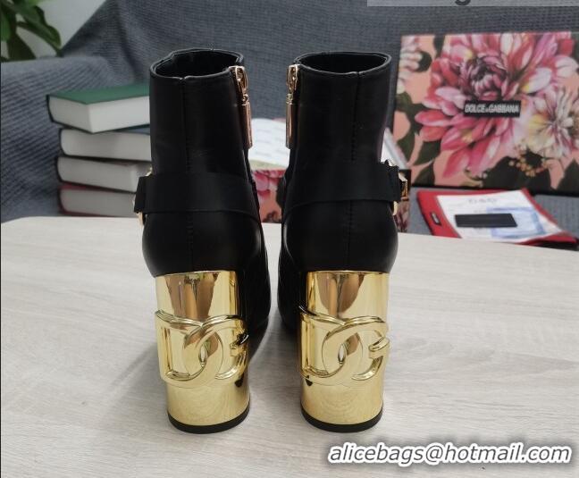 Best Quality Dolce & Gabbana DG Lambskin Buckle Ankle Short Boots 10.5cm Black/Gold 111329