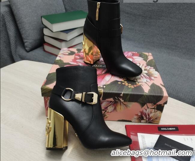 Best Quality Dolce & Gabbana DG Lambskin Buckle Ankle Short Boots 10.5cm Black/Gold 111329