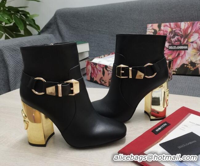 Best Quality Dolce & Gabbana DG Lambskin Buckle Ankle Short Boots 10.5cm Black/Gold 111329