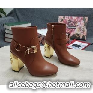 Custom Dolce & Gabbana DG Lambskin Buckle Ankle Short Boots 10.5cm Brown/Gold 111330