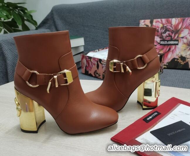 Custom Dolce & Gabbana DG Lambskin Buckle Ankle Short Boots 10.5cm Brown/Gold 111330