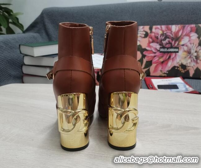 Custom Dolce & Gabbana DG Lambskin Buckle Ankle Short Boots 10.5cm Brown/Gold 111330