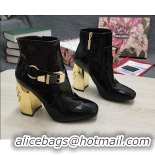 Low Price Dolce & Gabbana DG Patent Leather Buckle Ankle Short Boots 10.5cm Black/Gold 111331