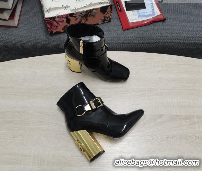 Low Price Dolce & Gabbana DG Patent Leather Buckle Ankle Short Boots 10.5cm Black/Gold 111331