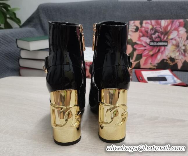 Low Price Dolce & Gabbana DG Patent Leather Buckle Ankle Short Boots 10.5cm Black/Gold 111331