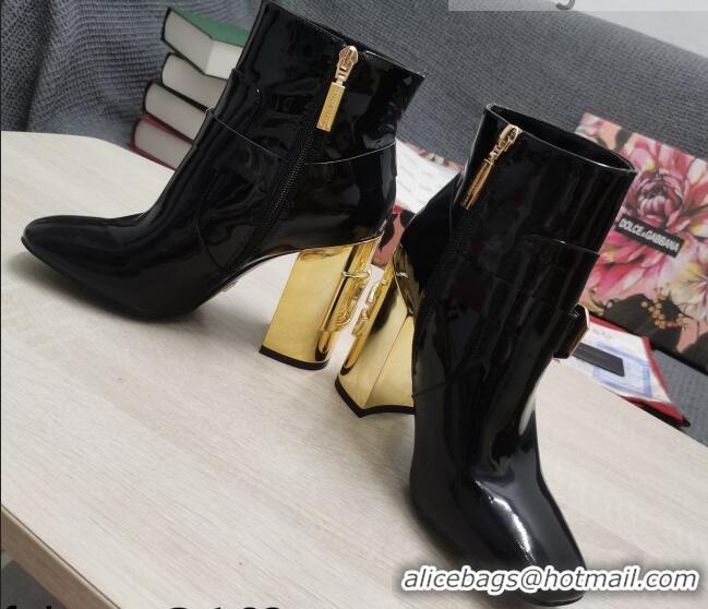 Low Price Dolce & Gabbana DG Patent Leather Buckle Ankle Short Boots 10.5cm Black/Gold 111331