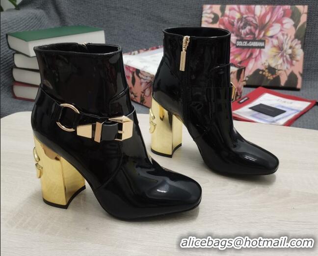 Low Price Dolce & Gabbana DG Patent Leather Buckle Ankle Short Boots 10.5cm Black/Gold 111331