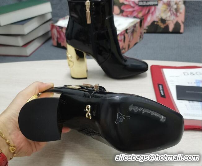 Low Price Dolce & Gabbana DG Patent Leather Buckle Ankle Short Boots 10.5cm Black/Gold 111331