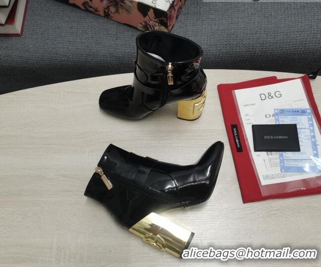 Low Price Dolce & Gabbana DG Patent Leather Buckle Ankle Short Boots 10.5cm Black/Gold 111331