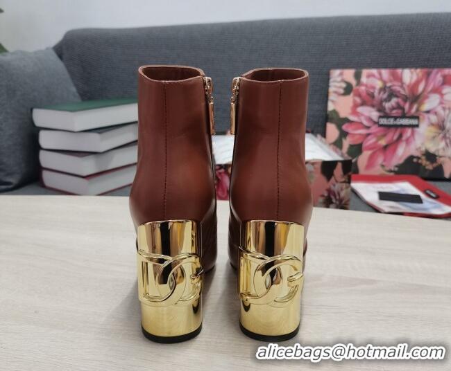 Original Cheap Dolce & Gabbana DG Lambskin Ankle Short Boots 10.5cm Brown/Gold 111334