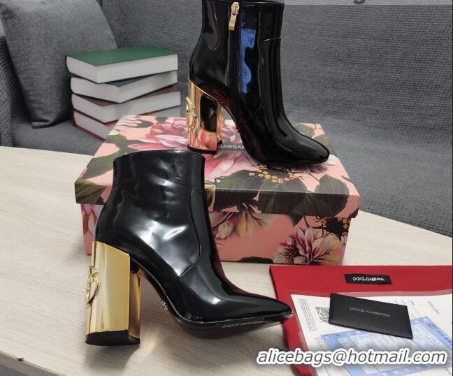 Best Price Dolce & Gabbana DG Patent Leather Ankle Short Boots 10.5cm Black/Gold 111335