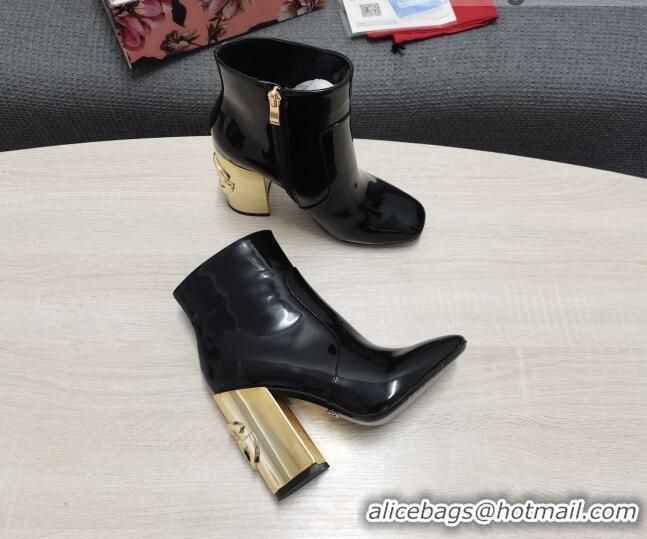 Best Price Dolce & Gabbana DG Patent Leather Ankle Short Boots 10.5cm Black/Gold 111335