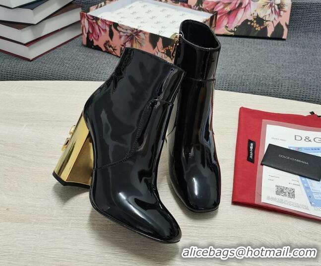 Best Price Dolce & Gabbana DG Patent Leather Ankle Short Boots 10.5cm Black/Gold 111335