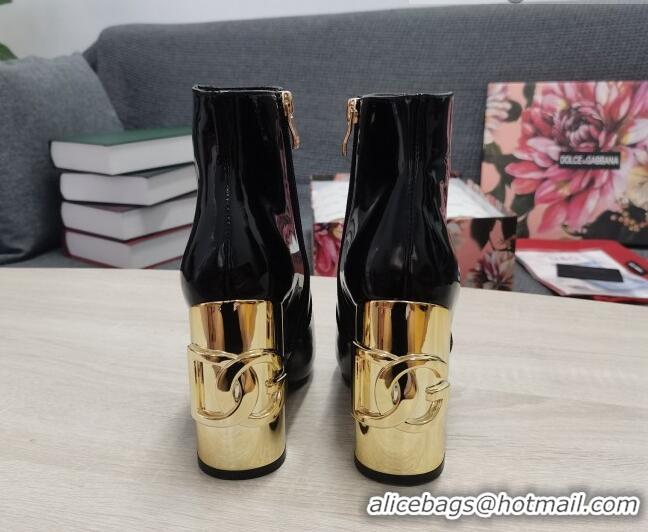 Best Price Dolce & Gabbana DG Patent Leather Ankle Short Boots 10.5cm Black/Gold 111335