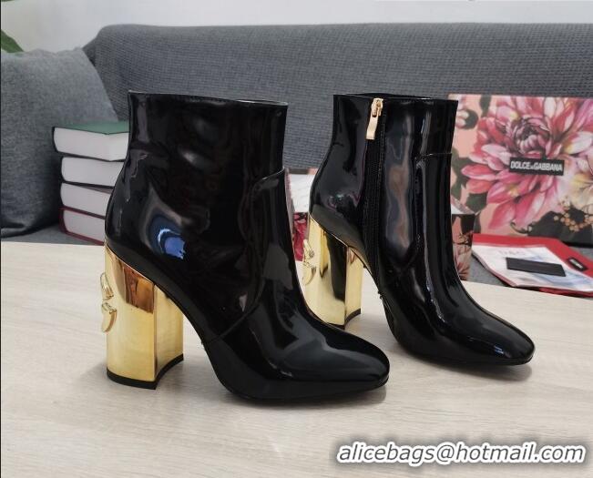 Best Price Dolce & Gabbana DG Patent Leather Ankle Short Boots 10.5cm Black/Gold 111335