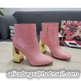 Affordable Price Dolce & Gabbana DG Patent Leather Ankle Short Boots 10.5cm Pink/Gold 111336