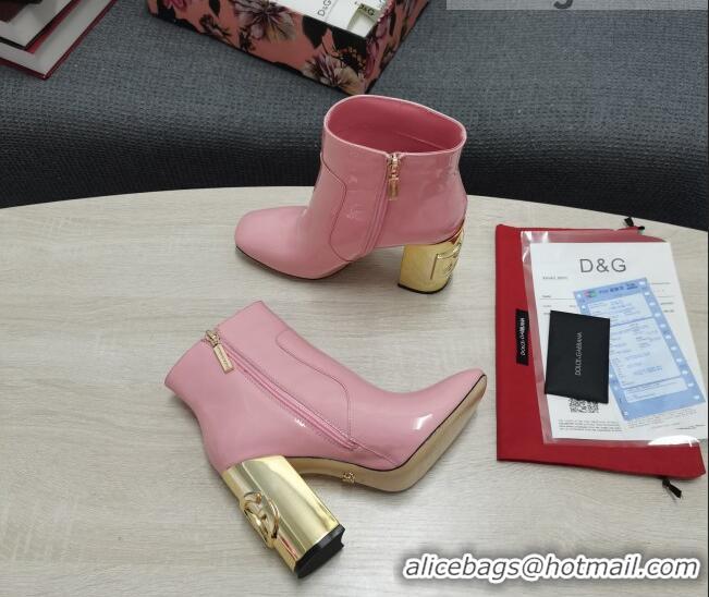 Affordable Price Dolce & Gabbana DG Patent Leather Ankle Short Boots 10.5cm Pink/Gold 111336