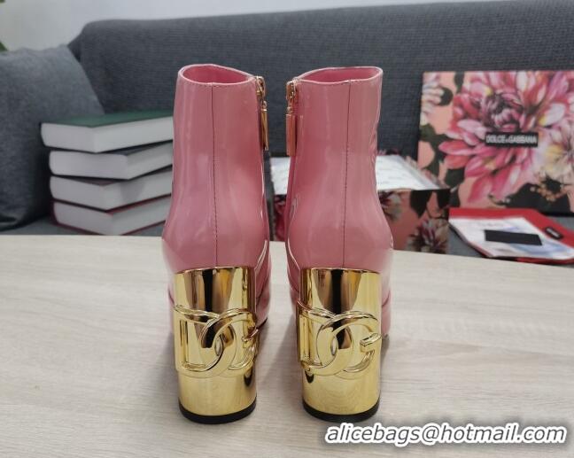 Affordable Price Dolce & Gabbana DG Patent Leather Ankle Short Boots 10.5cm Pink/Gold 111336