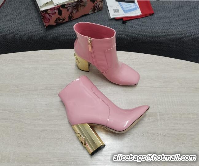 Affordable Price Dolce & Gabbana DG Patent Leather Ankle Short Boots 10.5cm Pink/Gold 111336