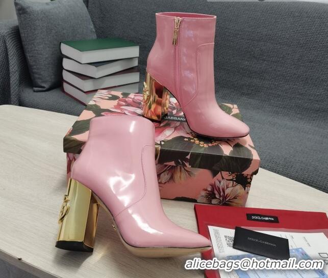 Affordable Price Dolce & Gabbana DG Patent Leather Ankle Short Boots 10.5cm Pink/Gold 111336