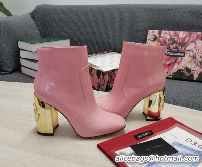 Affordable Price Dolce & Gabbana DG Patent Leather Ankle Short Boots 10.5cm Pink/Gold 111336