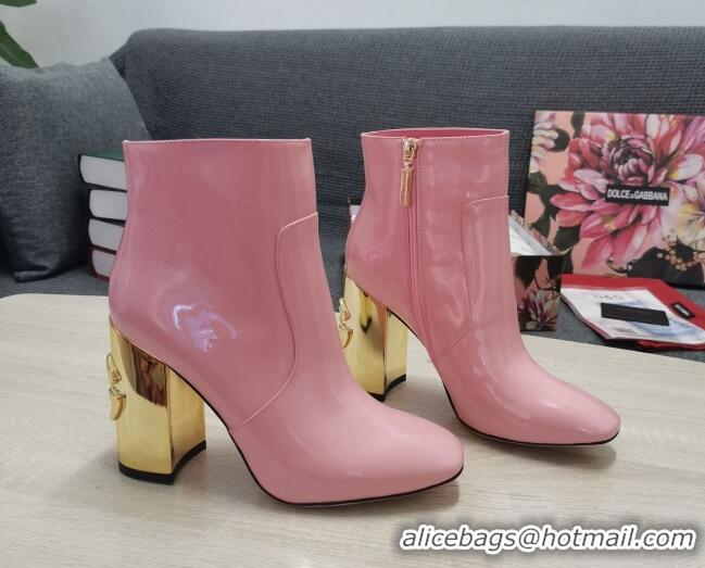 Affordable Price Dolce & Gabbana DG Patent Leather Ankle Short Boots 10.5cm Pink/Gold 111336