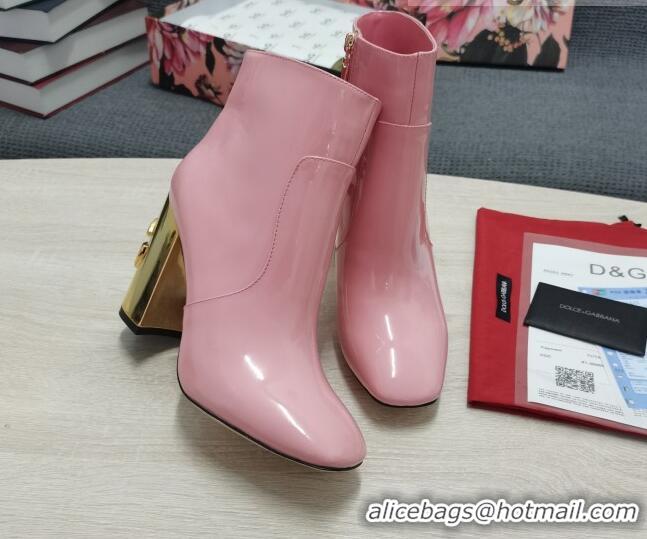 Affordable Price Dolce & Gabbana DG Patent Leather Ankle Short Boots 10.5cm Pink/Gold 111336