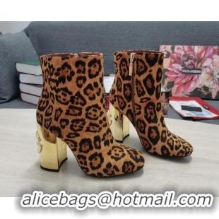 Classic Practical Dolce & Gabbana DG Leopard Print Ankle Short Boots 10.5cm Brown/Gold 111337