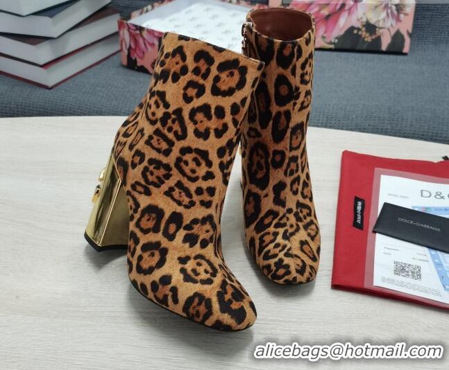 Classic Practical Dolce & Gabbana DG Leopard Print Ankle Short Boots 10.5cm Brown/Gold 111337