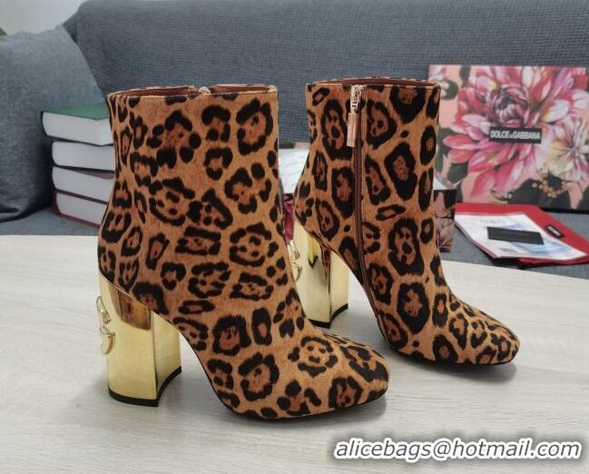 Classic Practical Dolce & Gabbana DG Leopard Print Ankle Short Boots 10.5cm Brown/Gold 111337