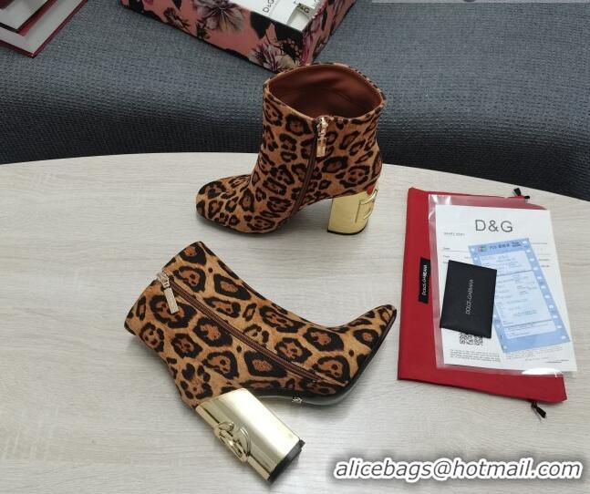 Classic Practical Dolce & Gabbana DG Leopard Print Ankle Short Boots 10.5cm Brown/Gold 111337