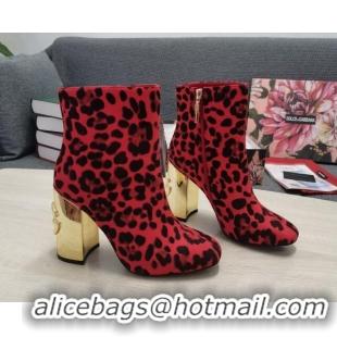 Low Price Dolce & Gabbana DG Leopard Print Ankle Short Boots 10.5cm Red/Gold 111338