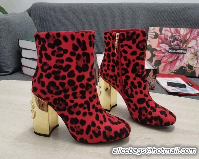 Low Price Dolce & Gabbana DG Leopard Print Ankle Short Boots 10.5cm Red/Gold 111338