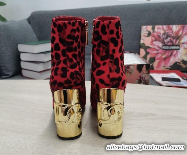 Low Price Dolce & Gabbana DG Leopard Print Ankle Short Boots 10.5cm Red/Gold 111338