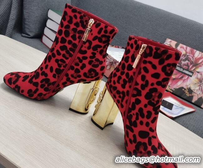 Low Price Dolce & Gabbana DG Leopard Print Ankle Short Boots 10.5cm Red/Gold 111338